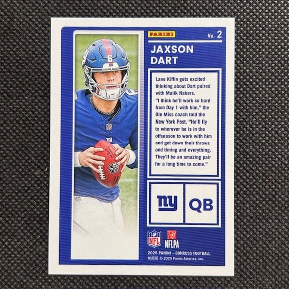 2025 Panini Donruss Jaxson Dart The Rookies Insert #2 New York Giants (RC) - Picture 2 of 2
